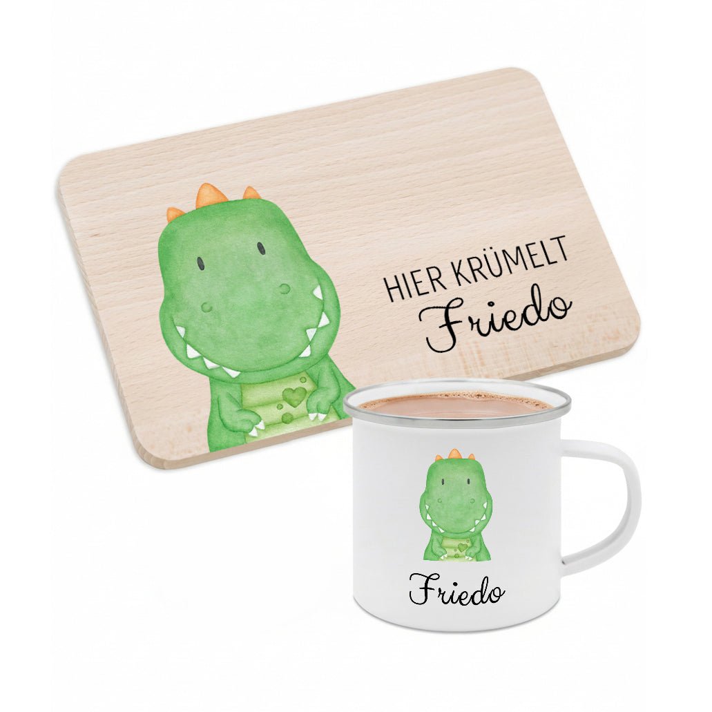 Frühstücks Bundle - Frühstücksbrettchen + Emaille Tasse personalisiert - Tier Aquarell - wunderwunsch
