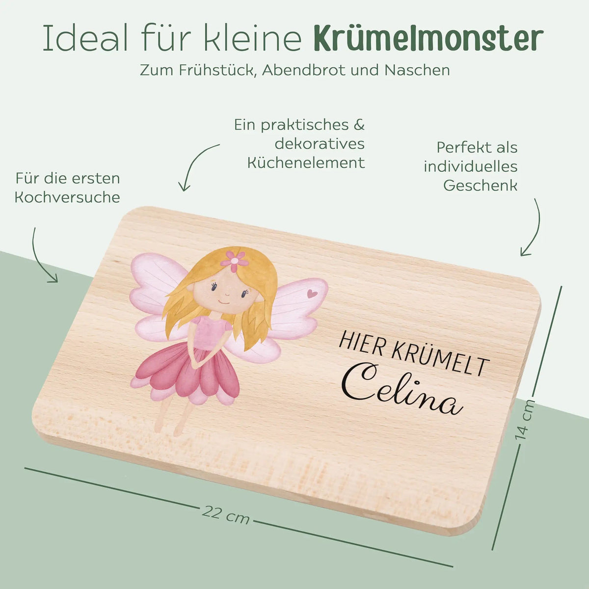 Frühstücksbrettchen personalisiert - Fee Aquarell - wunderwunsch