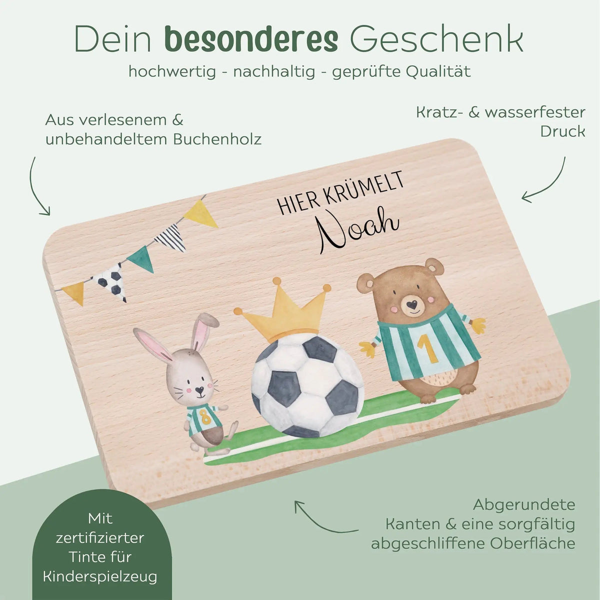 Frühstücksbrettchen personalisiert - Fußball Tiere Aquarell - wunderwunsch