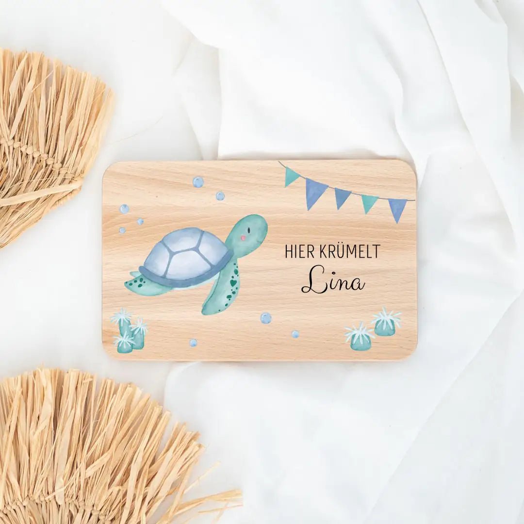 Frühstücksbrettchen personalisiert - Meerestier Girlande Aquarell - wunderwunsch