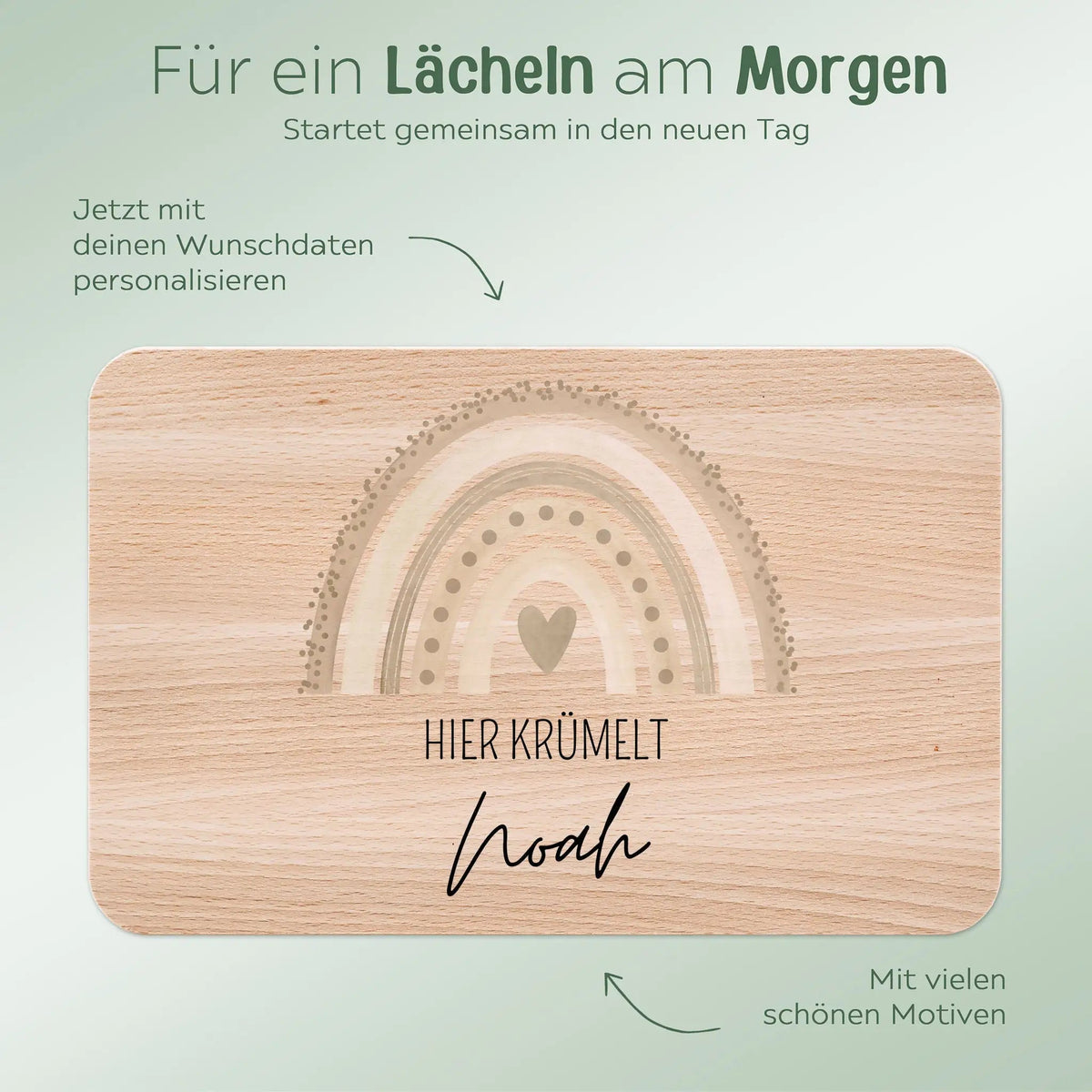 Frühstücksbrettchen personalisiert - Regenbogen Punkte Aquarell - wunderwunsch