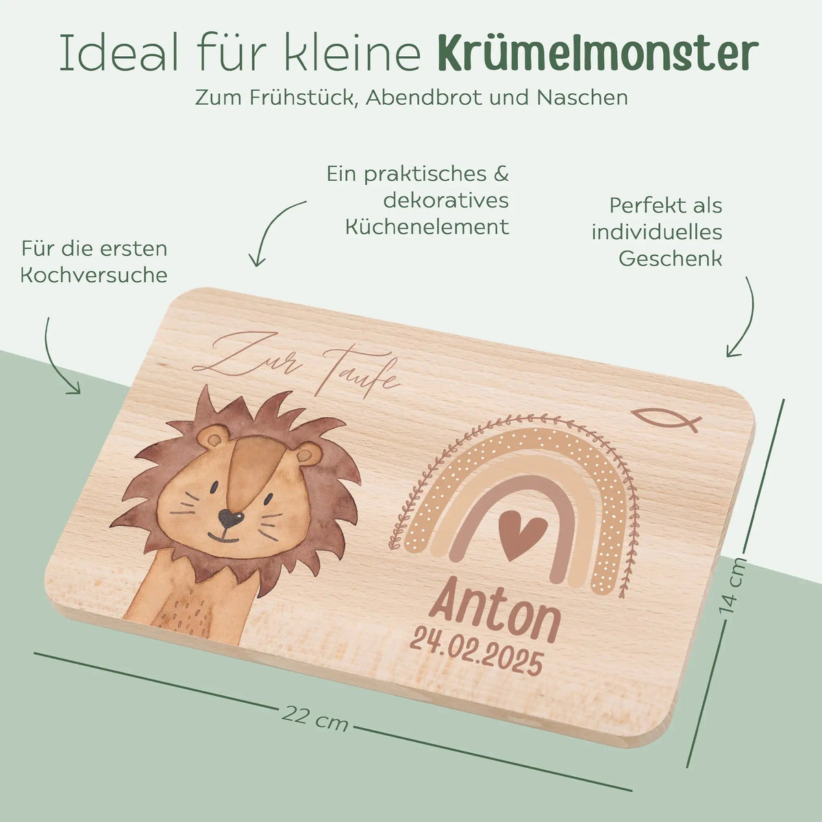 Frühstücksbrettchen personalisiert - Taufe Tier Aquarell - wunderwunsch