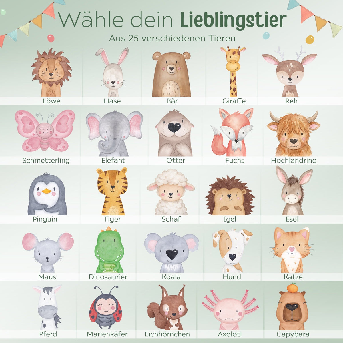 Frühstücksbrettchen personalisiert - Tier Girlande Aquarell - wunderwunsch