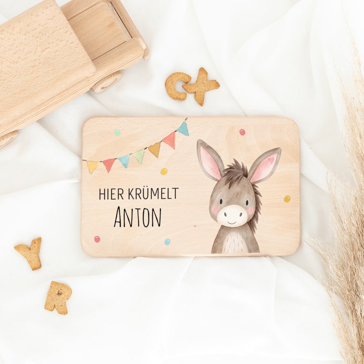 Frühstücksbrettchen personalisiert - Tier Girlande Aquarell - wunderwunsch