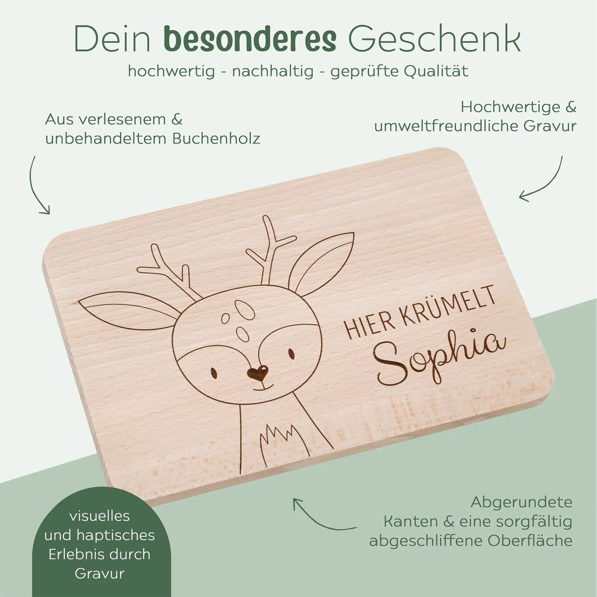Frühstücksbrettchen personalisiert - Tier Gravur - wunderwunsch