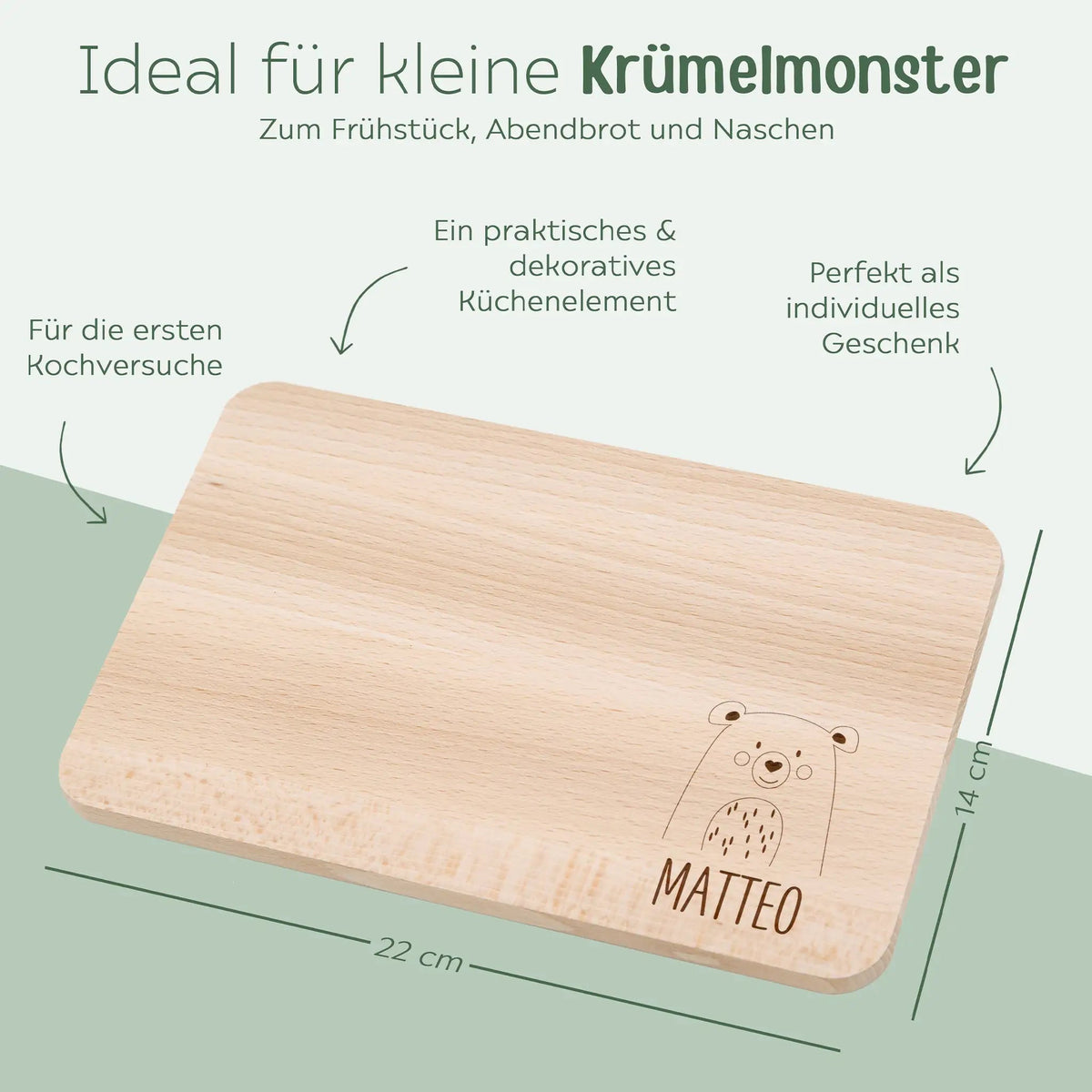 Frühstücksbrettchen personalisiert - Tier klein unten - wunderwunsch
