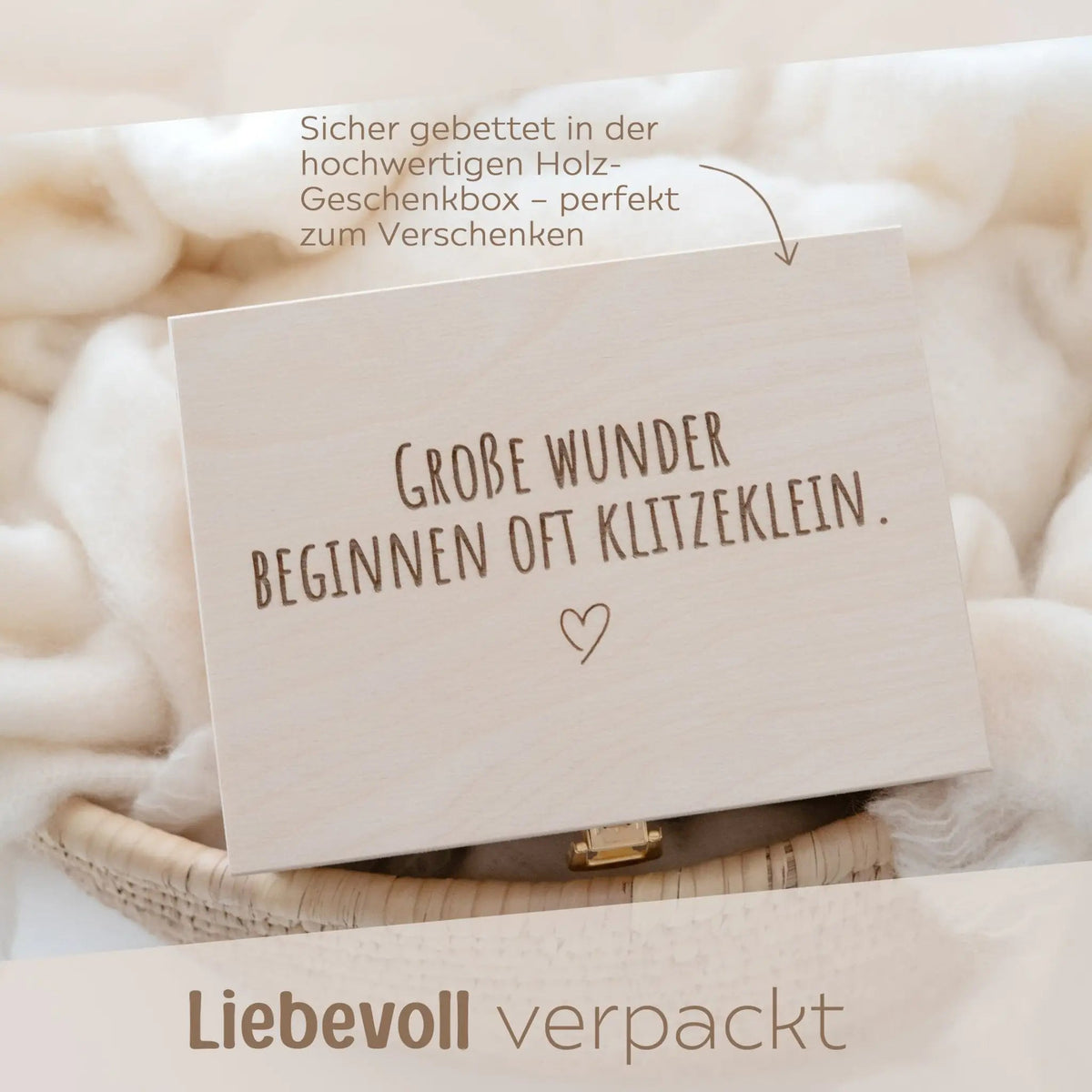 Geschenkbox Geburt - Bär Greifling + Halstuch + Postkarte - wunderwunsch