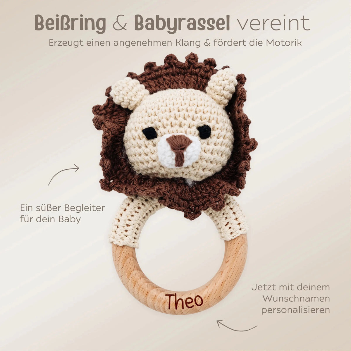 Greifling Löwe dunkelbraun personalisiert - wunderwunsch