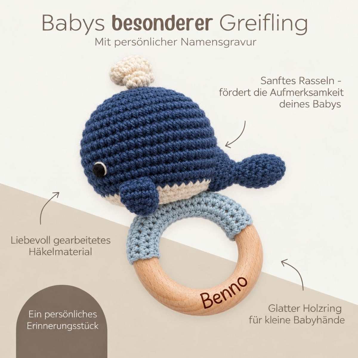 Greifling Wal personalisiert - wunderwunsch