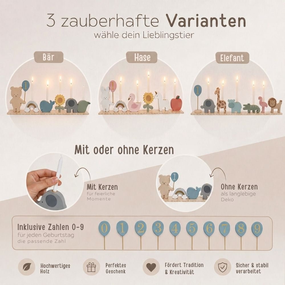 Jabadabado Geburtstagszug in drei Varianten: Bär, Hase und Elefant