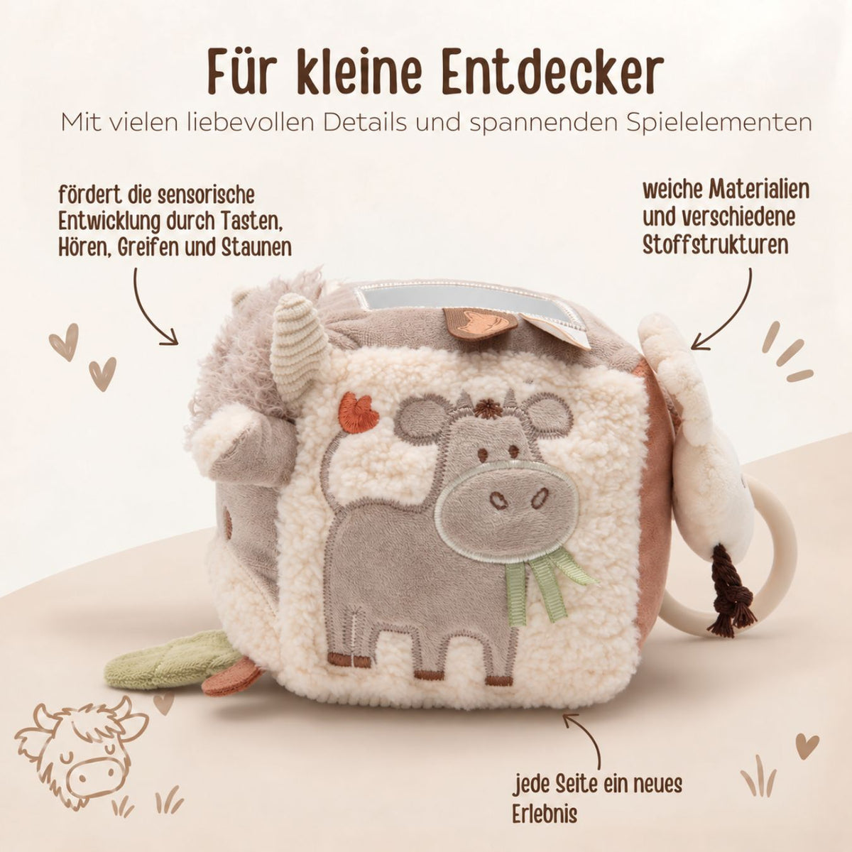 JOLLEIN Activity Stoffwürfel personalisiert - Bauernhof Tiere - wunderwunsch