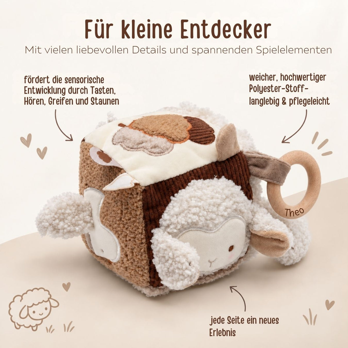 JOLLEIN Activity Stoffwürfel personalisiert - Schaf - wunderwunsch