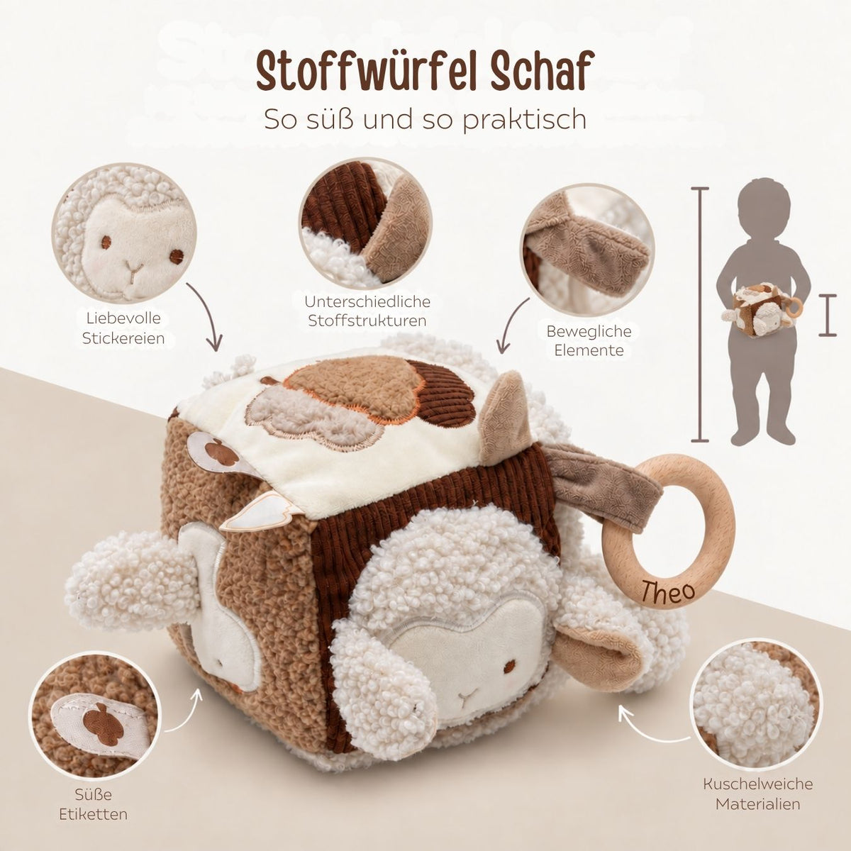 JOLLEIN Activity Stoffwürfel personalisiert - Schaf - wunderwunsch