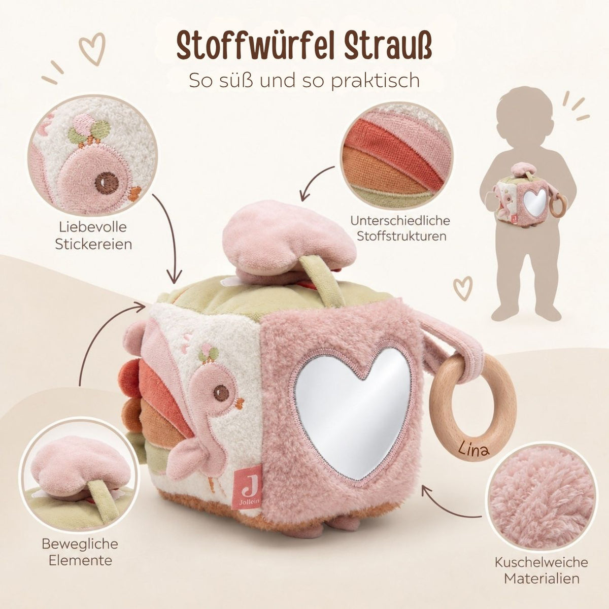 JOLLEIN Activity Stoffwürfel personalisiert - Strauß - wunderwunsch