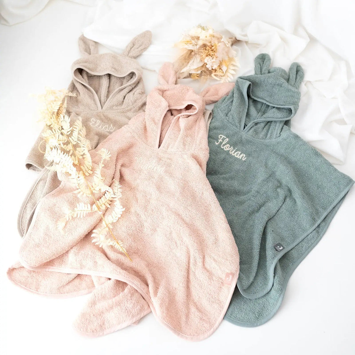 JOLLEIN Baby Badeponcho Frottee mit Ohren personalisiert - wunderwunsch