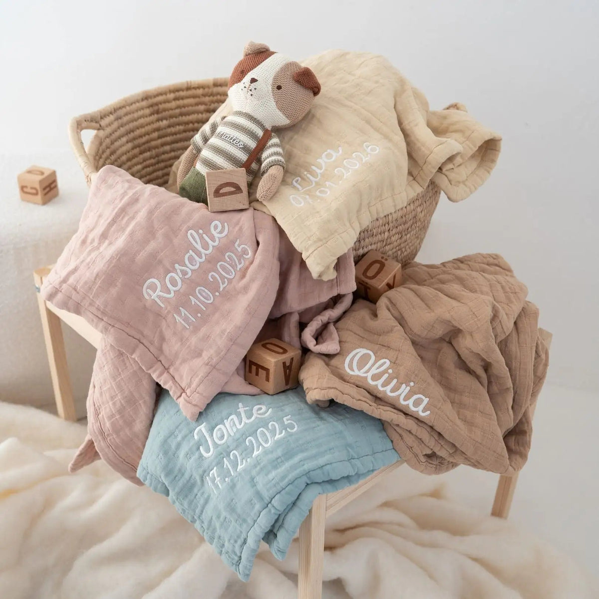 JOLLEIN Baby Musselin Mulldecke personalisiert - wunderwunsch