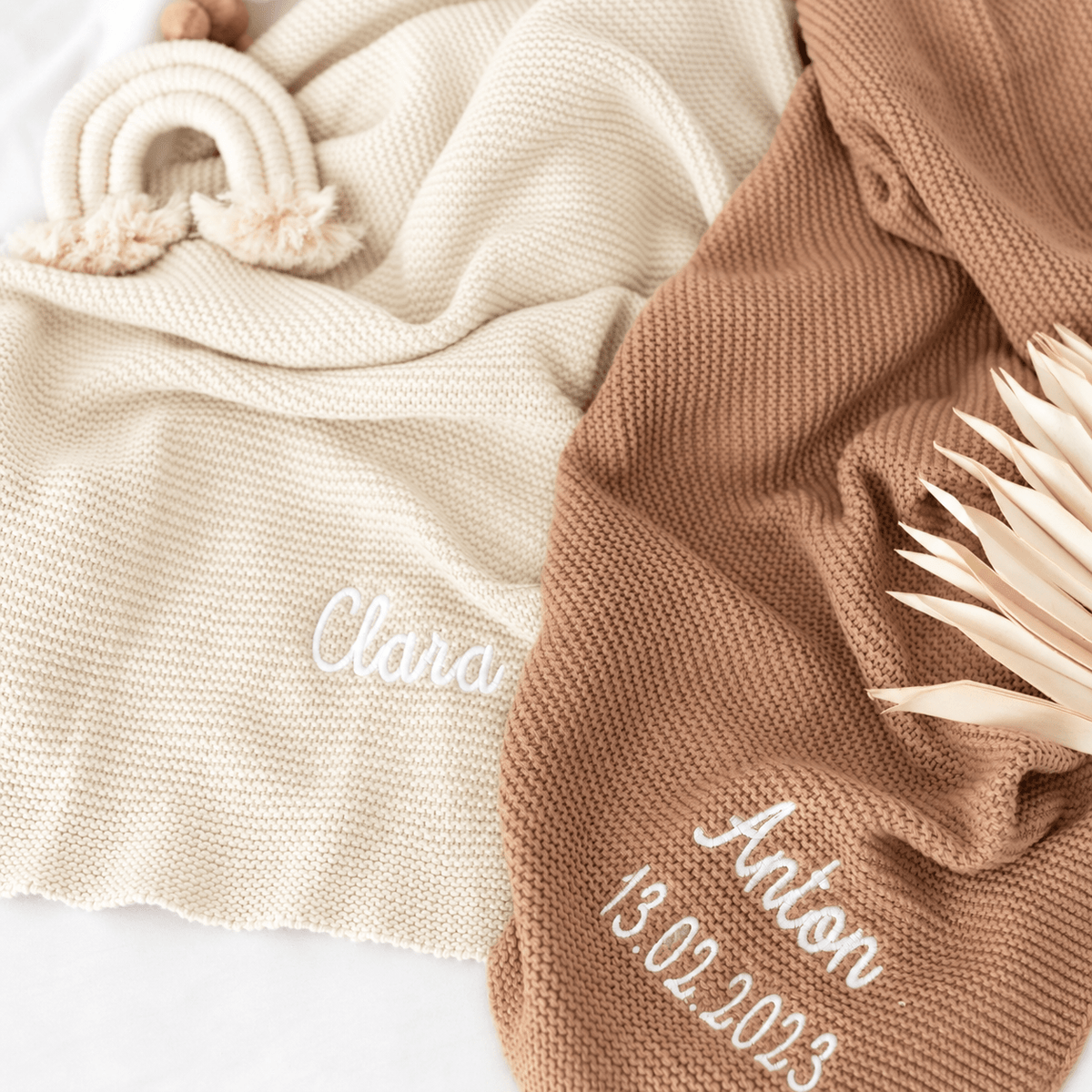 JOLLEIN Baby Strickdecke personalisiert - neutrale Töne - wunderwunsch