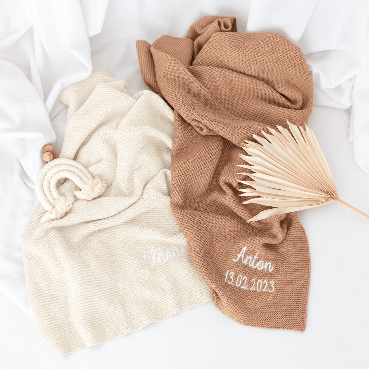 JOLLEIN Baby Strickdecke personalisiert - neutrale Töne - wunderwunsch