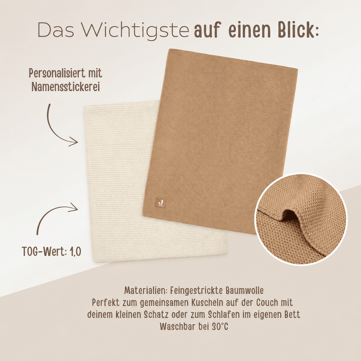 JOLLEIN Baby Strickdecke personalisiert - neutrale Töne - wunderwunsch
