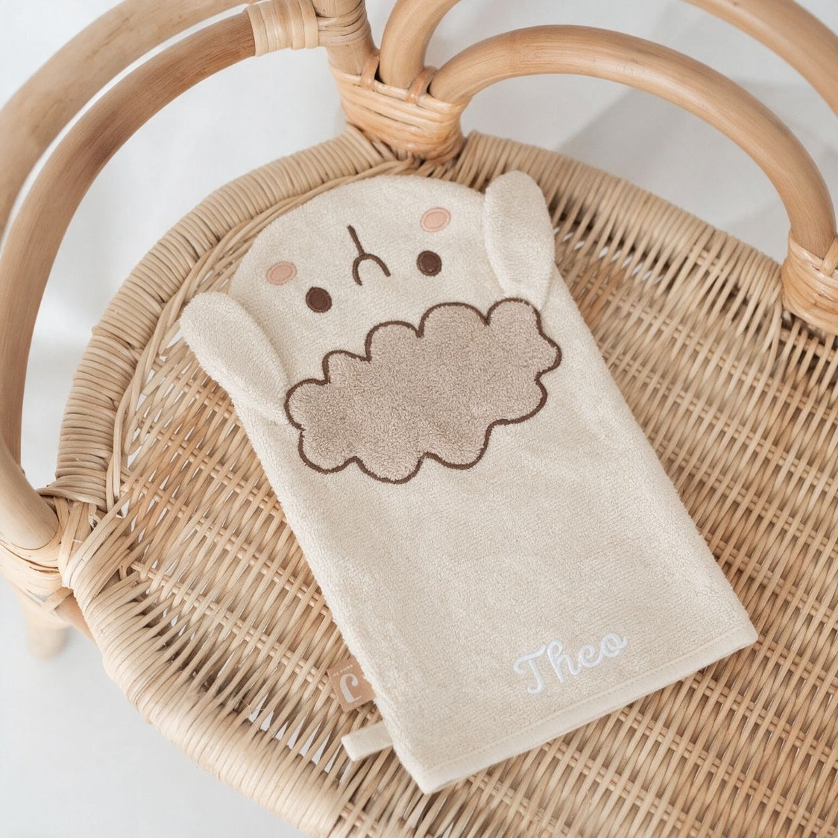 JOLLEIN Baby Waschhandschuh personalisiert - Hippo, Schaf, Strauß - wunderwunsch