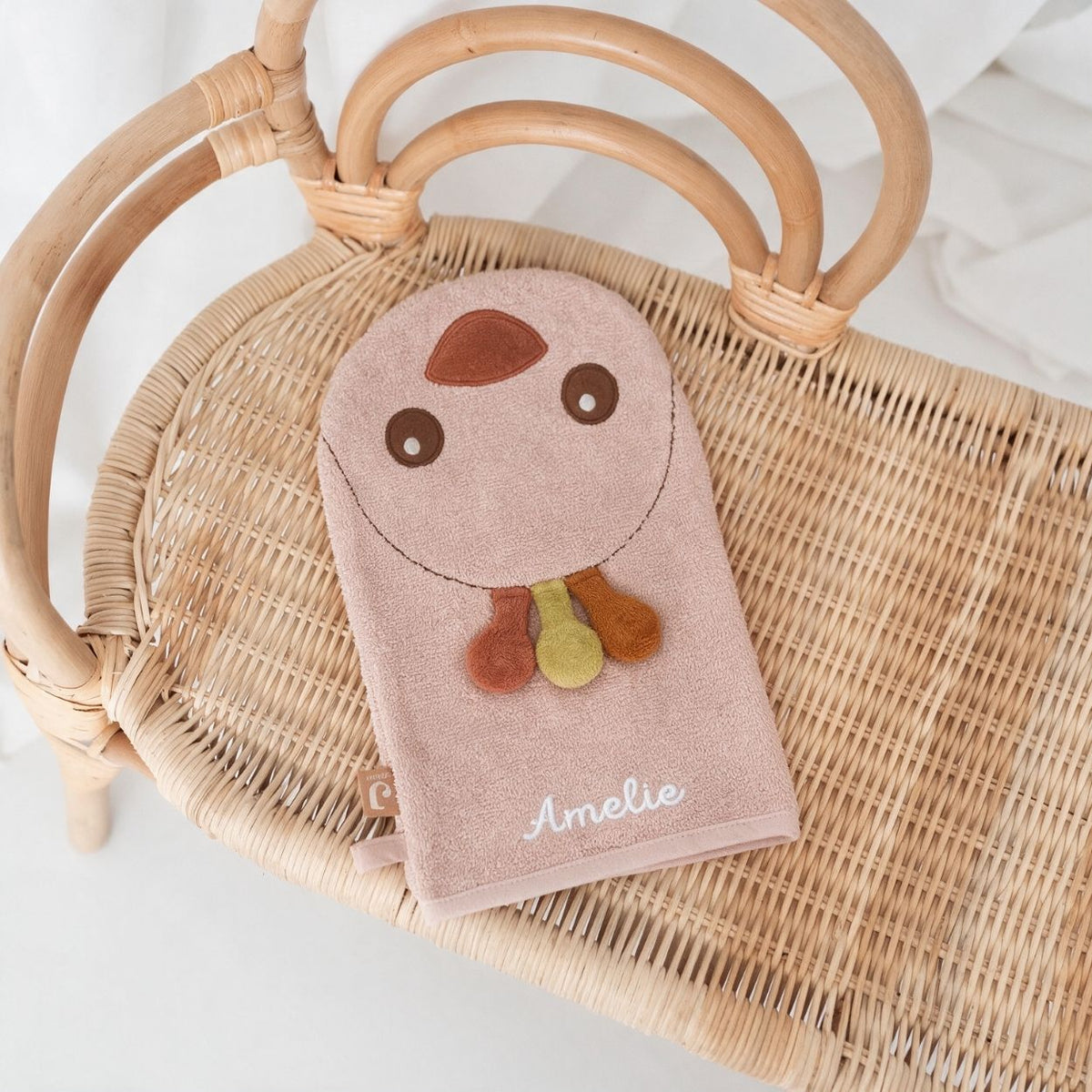 JOLLEIN Baby Waschhandschuh personalisiert - Hippo, Schaf, Strauß - wunderwunsch