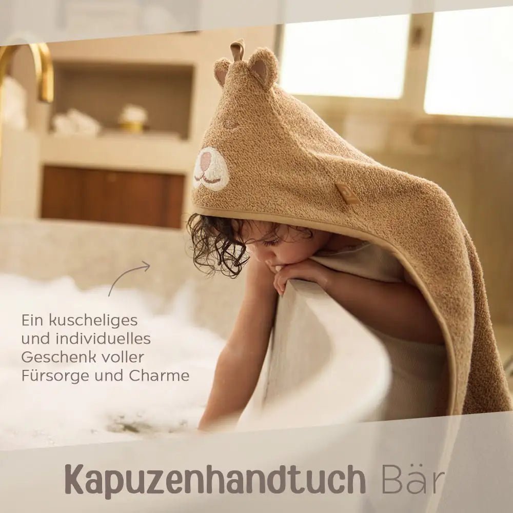 JOLLEIN Baby Kapuzenhandtuch Frottee personalisiert - Dino, Bär - wunderwunsch
