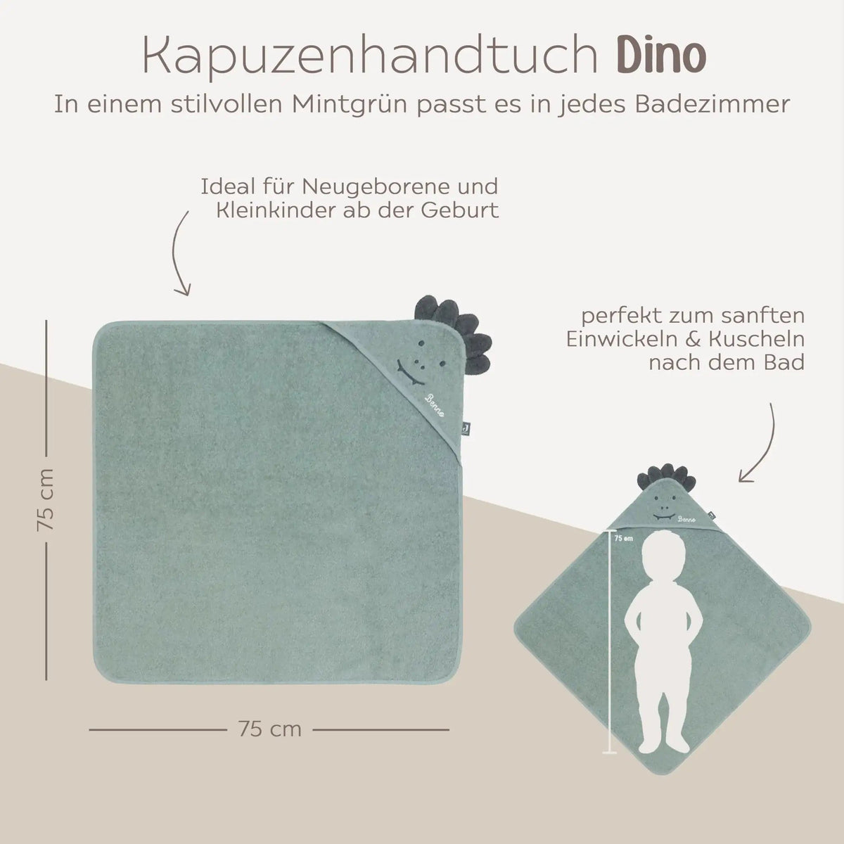 JOLLEIN Baby Kapuzenhandtuch Frottee personalisiert - Dino, Bär - wunderwunsch