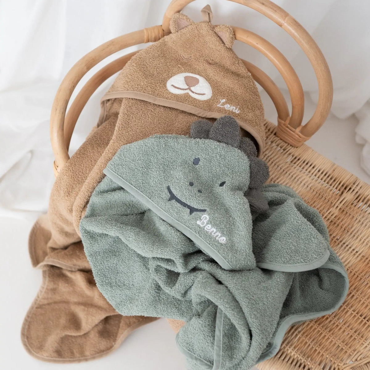 JOLLEIN Baby Kapuzenhandtuch Frottee personalisiert - Dino, Bär - wunderwunsch
