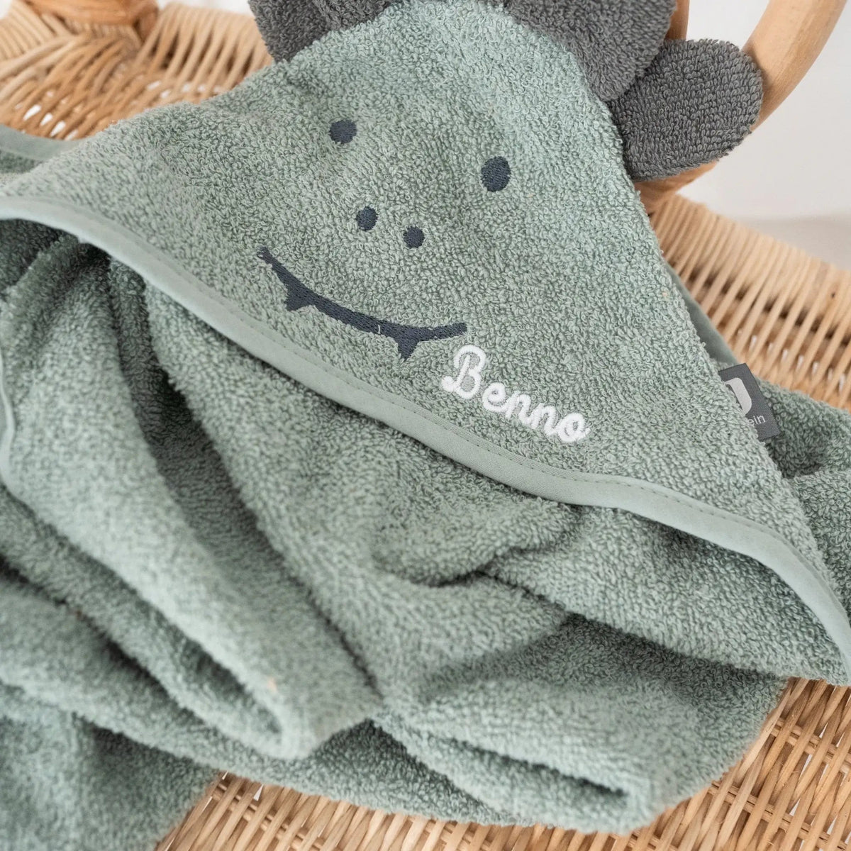 JOLLEIN Baby Kapuzenhandtuch Frottee personalisiert - Dino, Bär - wunderwunsch