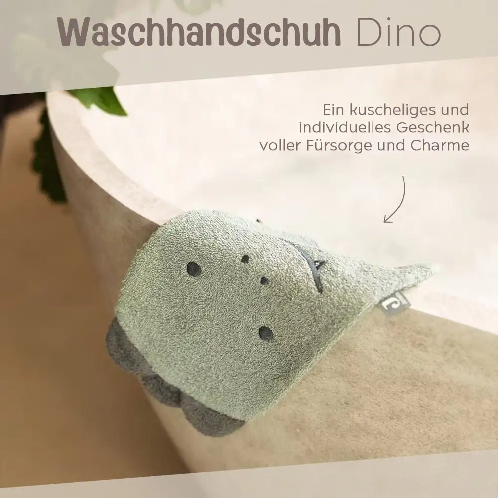JOLLEIN Baby Waschhandschuh personalisiert - Dino, Bär - wunderwunsch