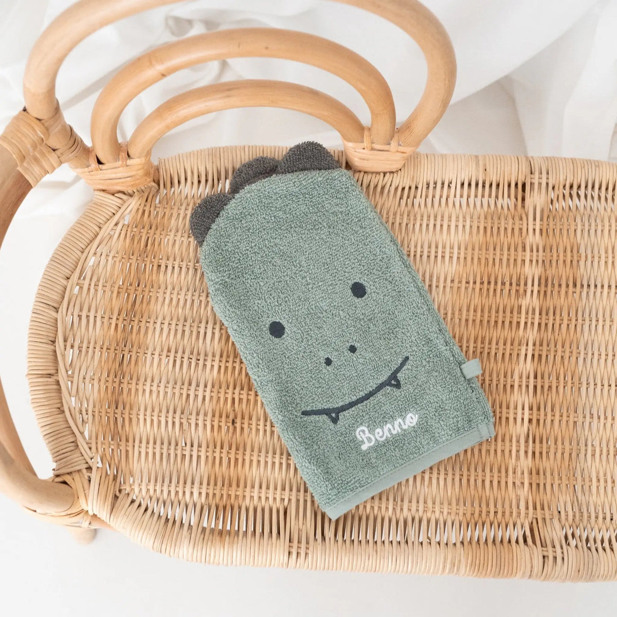 JOLLEIN Baby Waschhandschuh personalisiert - Dino, Bär - wunderwunsch