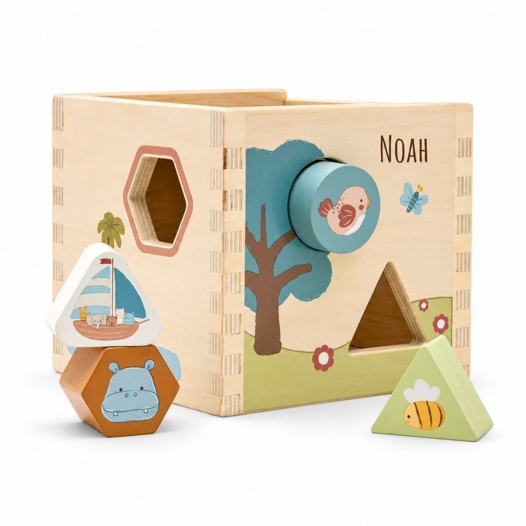 JOLLEIN Formen-Steckspiel aus Holz personalisiert - Tiere Jollies - wunderwunsch