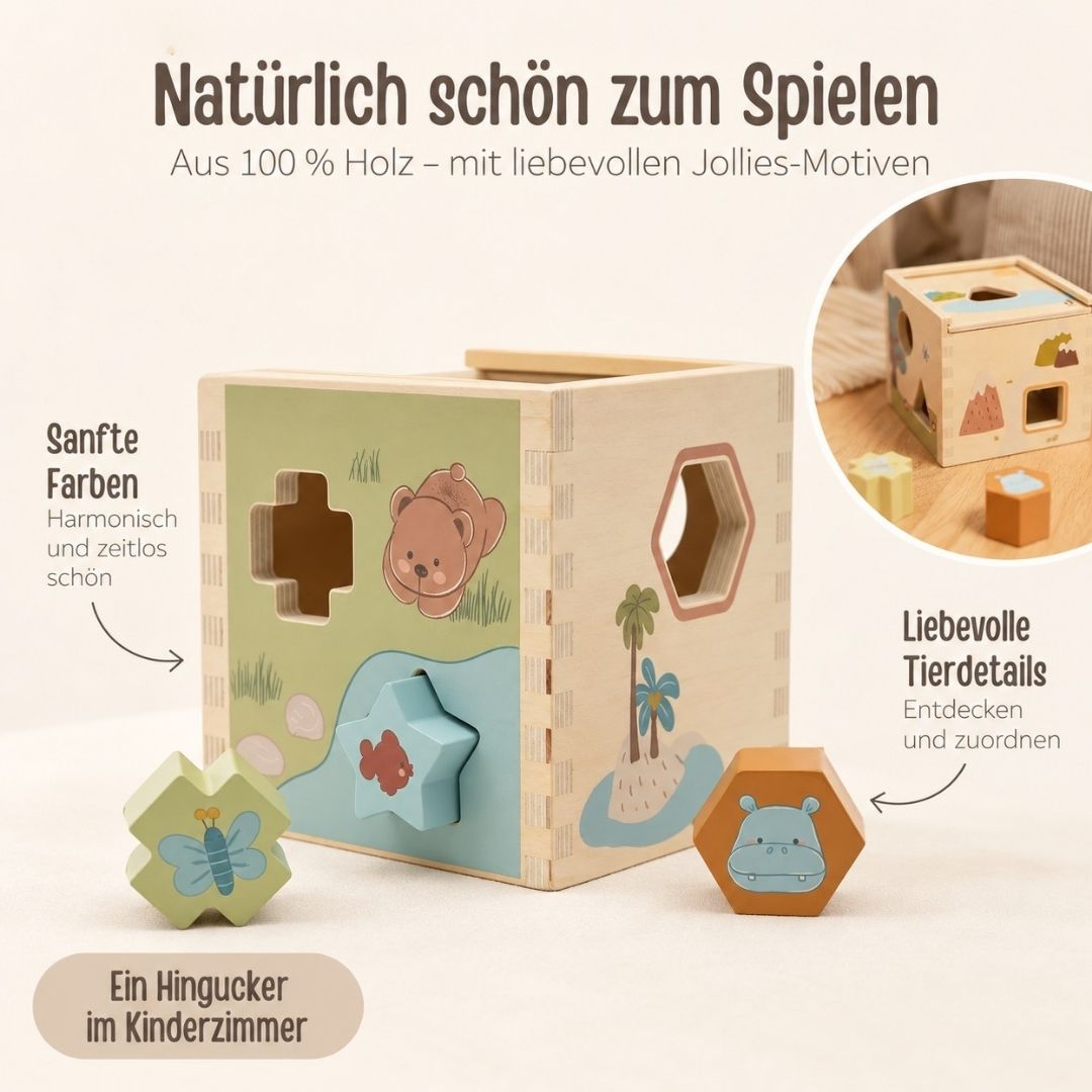 JOLLEIN Formen-Steckspiel aus Holz personalisiert - Tiere Jollies - wunderwunsch