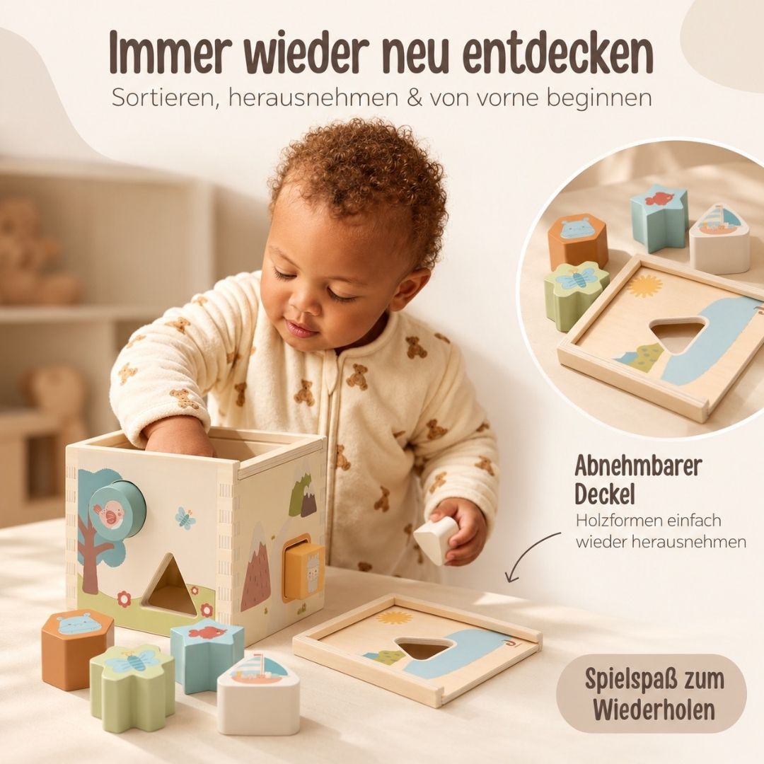 JOLLEIN Formen-Steckspiel aus Holz personalisiert - Tiere Jollies - wunderwunsch