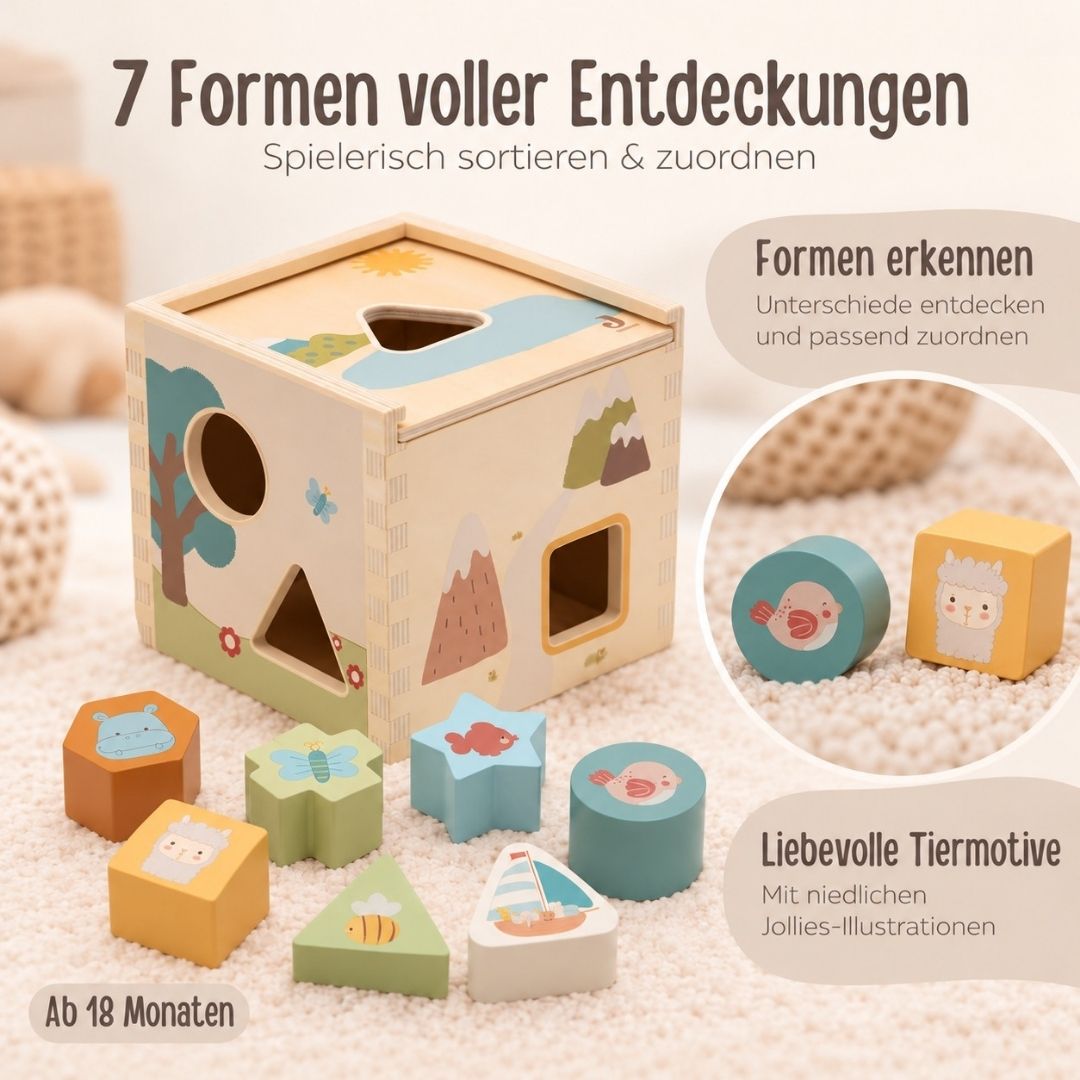 JOLLEIN Formen-Steckspiel aus Holz personalisiert - Tiere Jollies - wunderwunsch