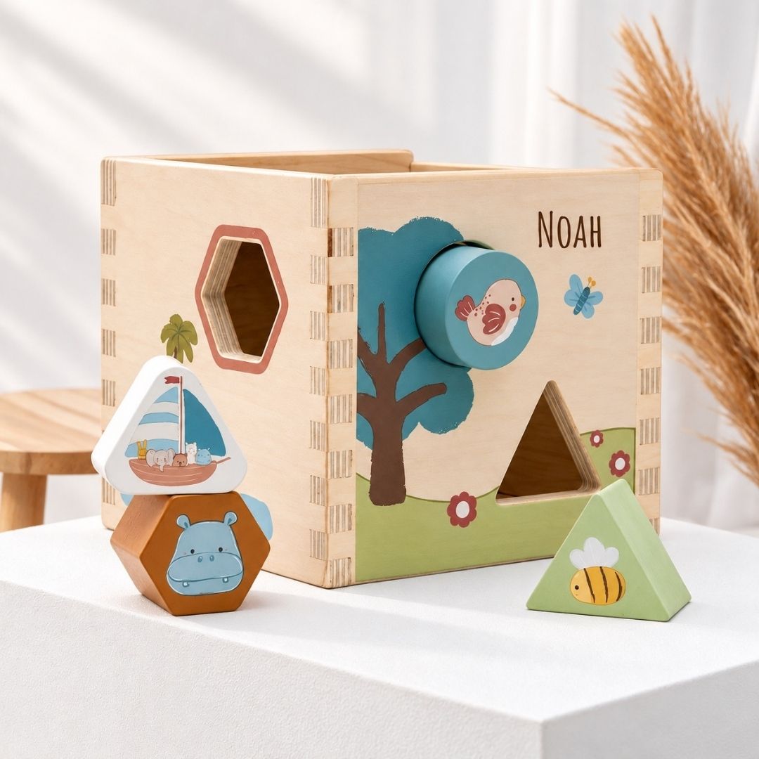 JOLLEIN Formen-Steckspiel aus Holz personalisiert - Tiere Jollies - wunderwunsch