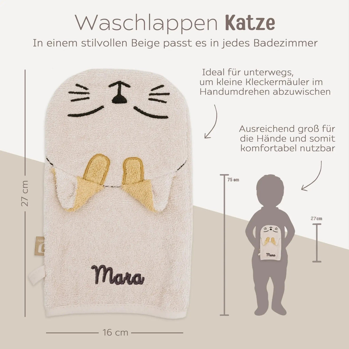 JOLLEIN Baby Waschhandschuh personalisiert - Hund, Katze - wunderwunsch