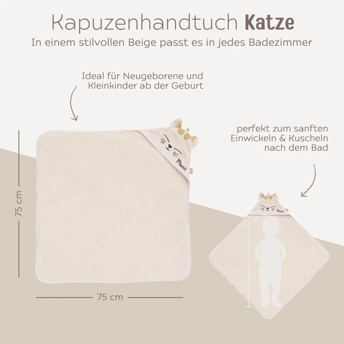 JOLLEIN Kapuzenhandtuch Katze oder Hund personalisiert - wunderwunsch