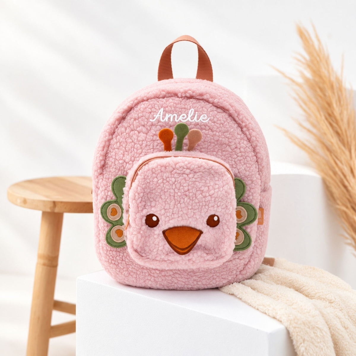 JOLLEIN Kinder Rucksack personalisiert - Hase, Hippo, Strauß - wunderwunsch