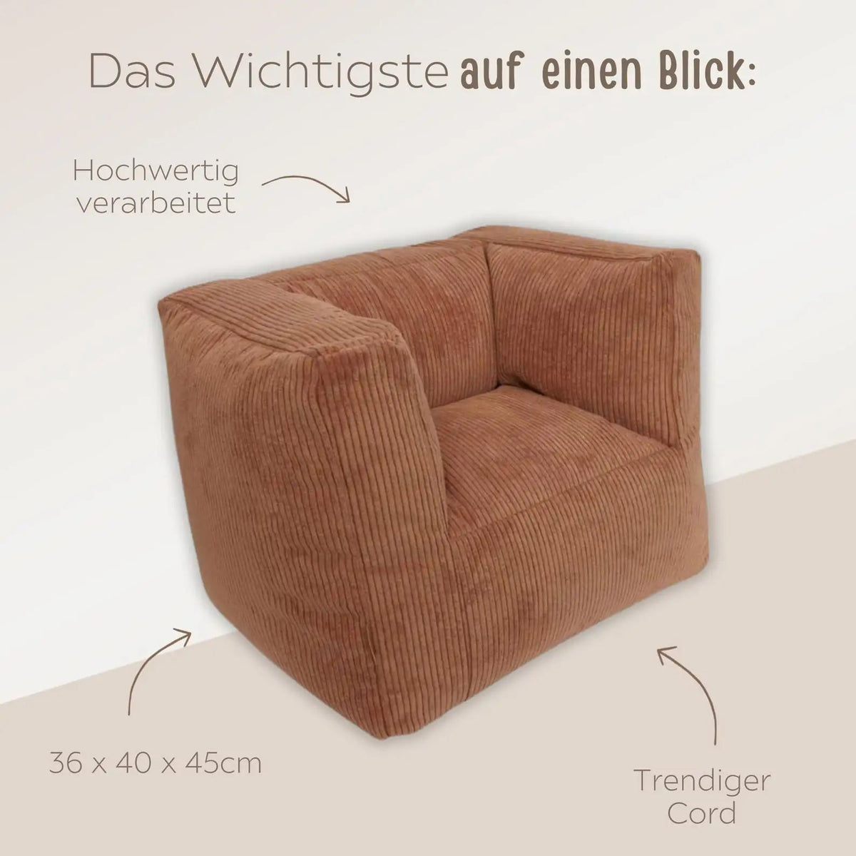 JOLLEIN Kindersessel Cord - Karamell & Natur - wunderwunsch