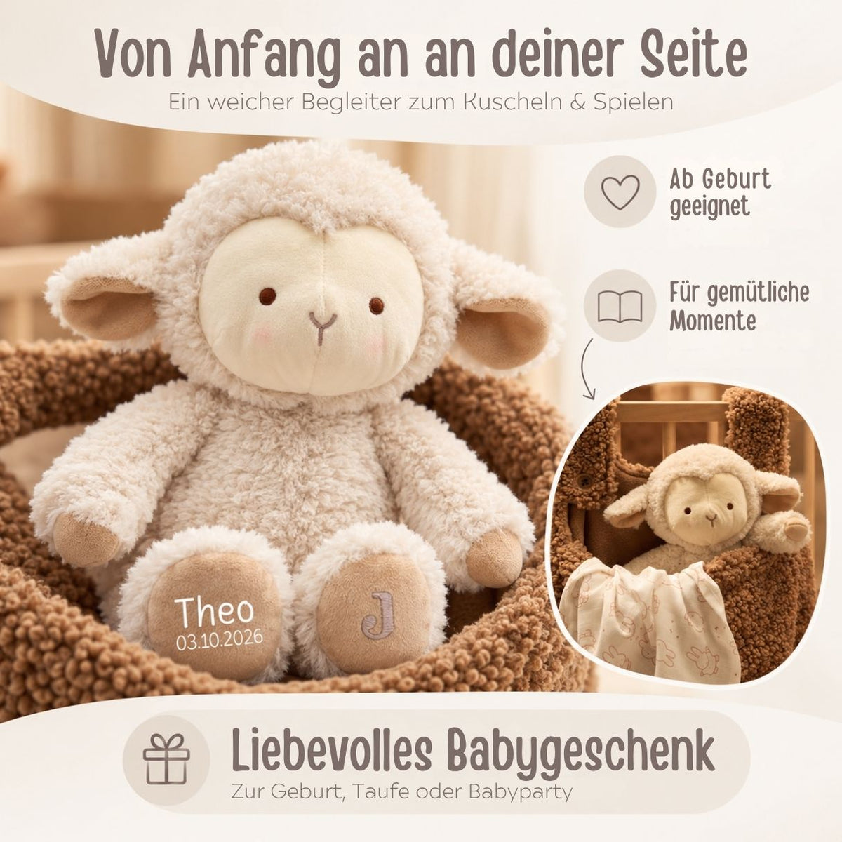 JOLLEIN Kuscheltier personalisiert - Schaf - wunderwunsch
