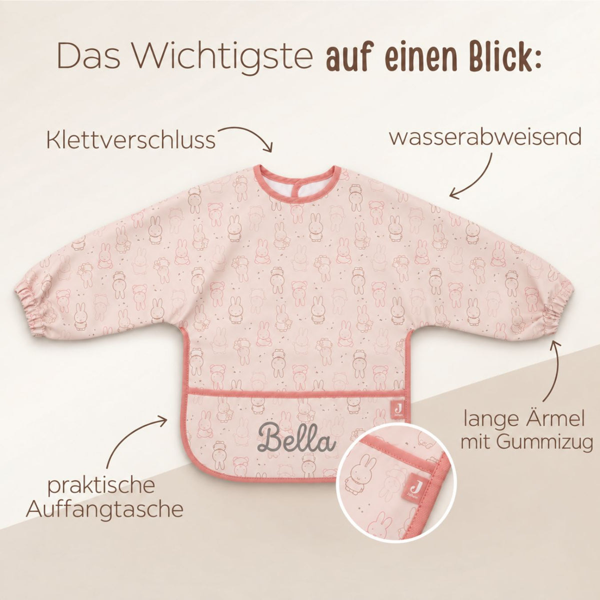 JOLLEIN Lätzchen mit Ärmeln personalisiert - Miffy - wunderwunsch