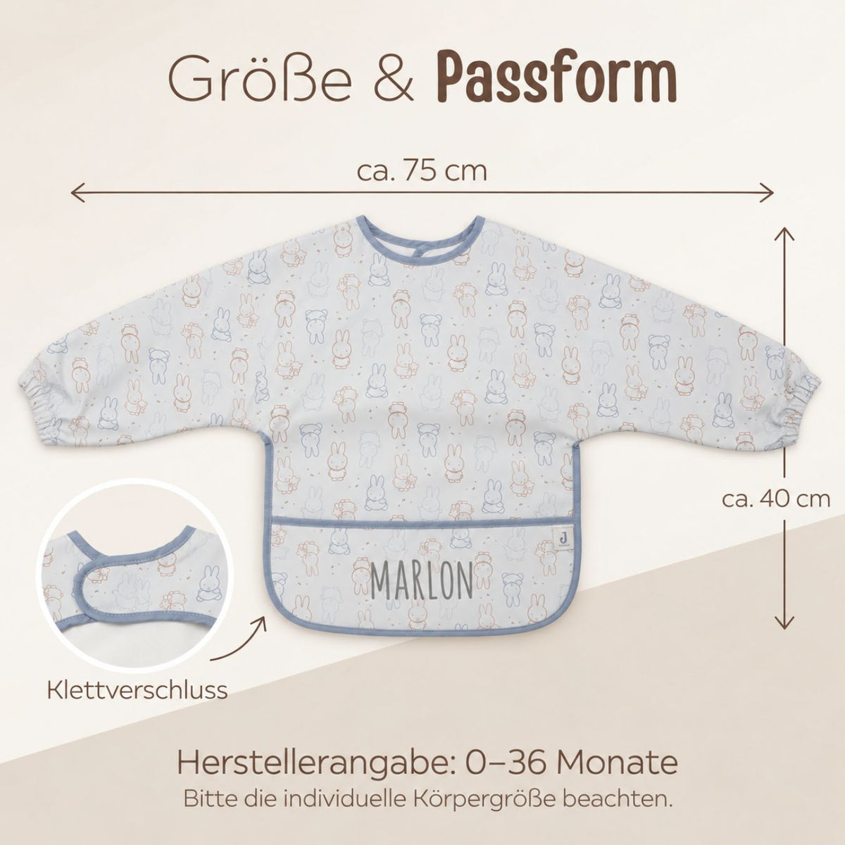 JOLLEIN Lätzchen mit Ärmeln personalisiert - Miffy - wunderwunsch