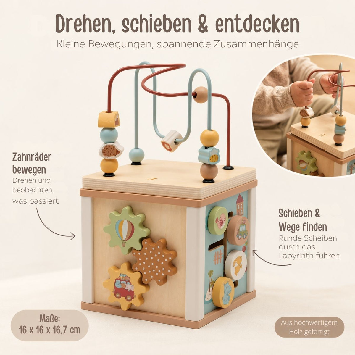 JOLLEIN Motorikwürfel aus Holz personalisiert - Tiere Jollies - wunderwunsch