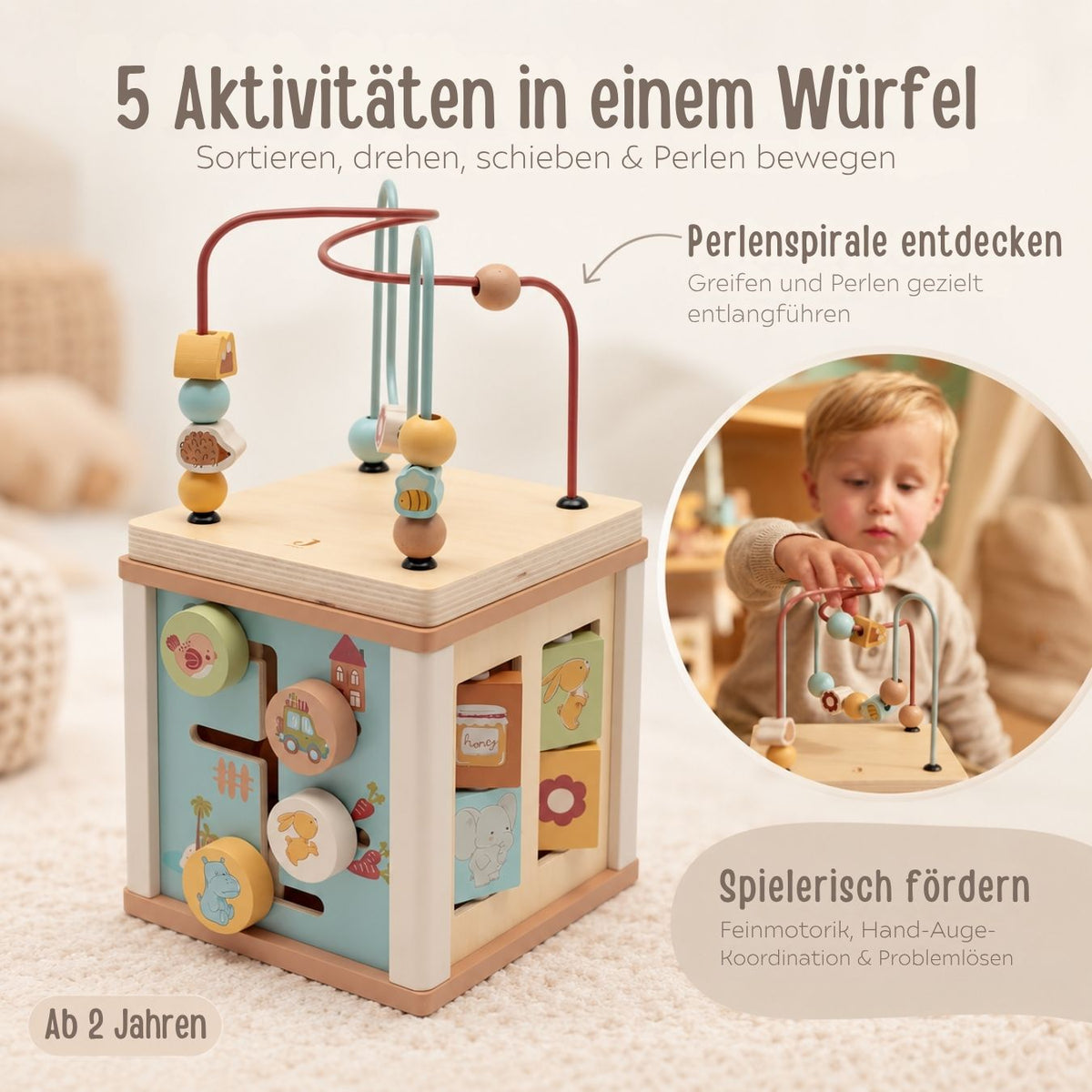 JOLLEIN Motorikwürfel aus Holz personalisiert - Tiere Jollies - wunderwunsch