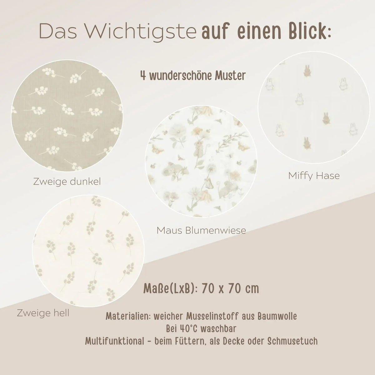 JOLLEIN Mulltuch für Babys personalisiert - Zweige, Miffy - wunderwunsch