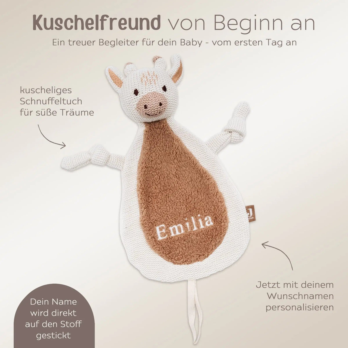 JOLLEIN Schmusetuch personalisiert - Bär, Giraffe, Löwe oder Fuchs - wunderwunsch