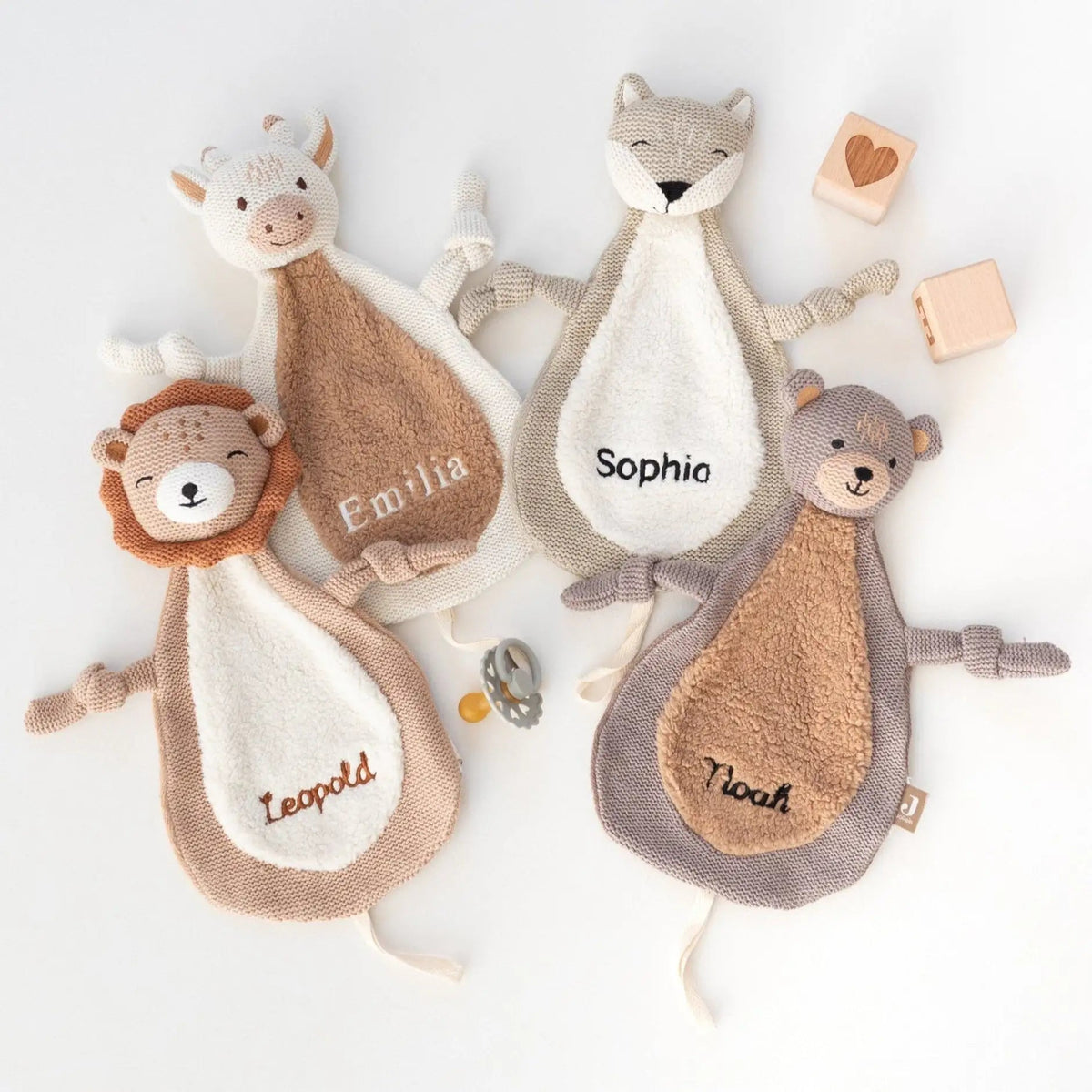 JOLLEIN Schmusetuch personalisiert - Bär, Giraffe, Löwe oder Fuchs - wunderwunsch