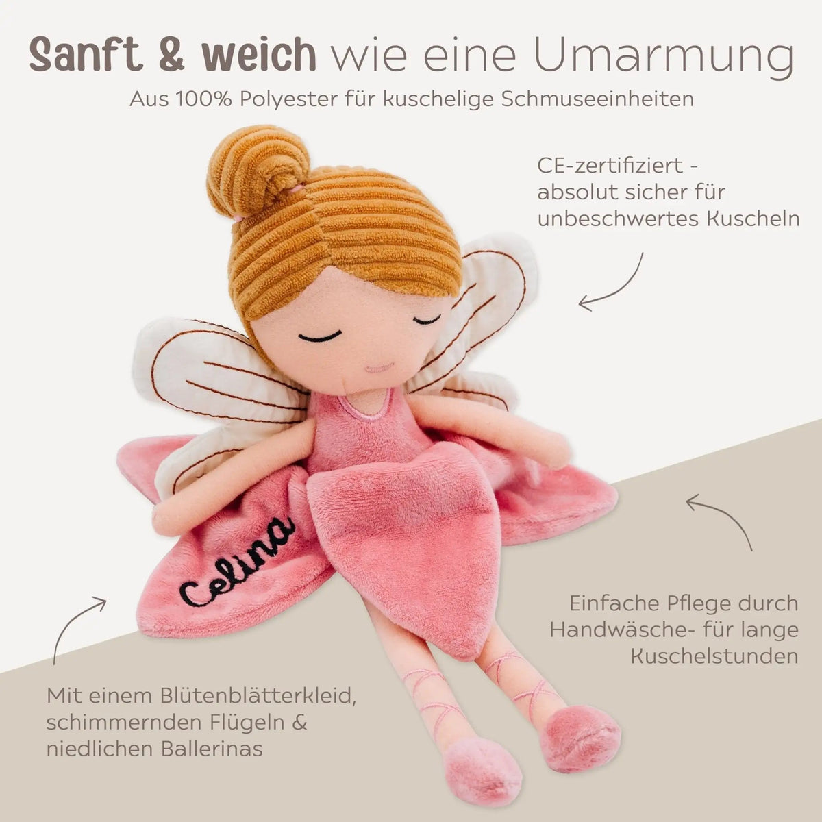 JOLLEIN Stoffpuppe Fee personalisiert - wunderwunsch