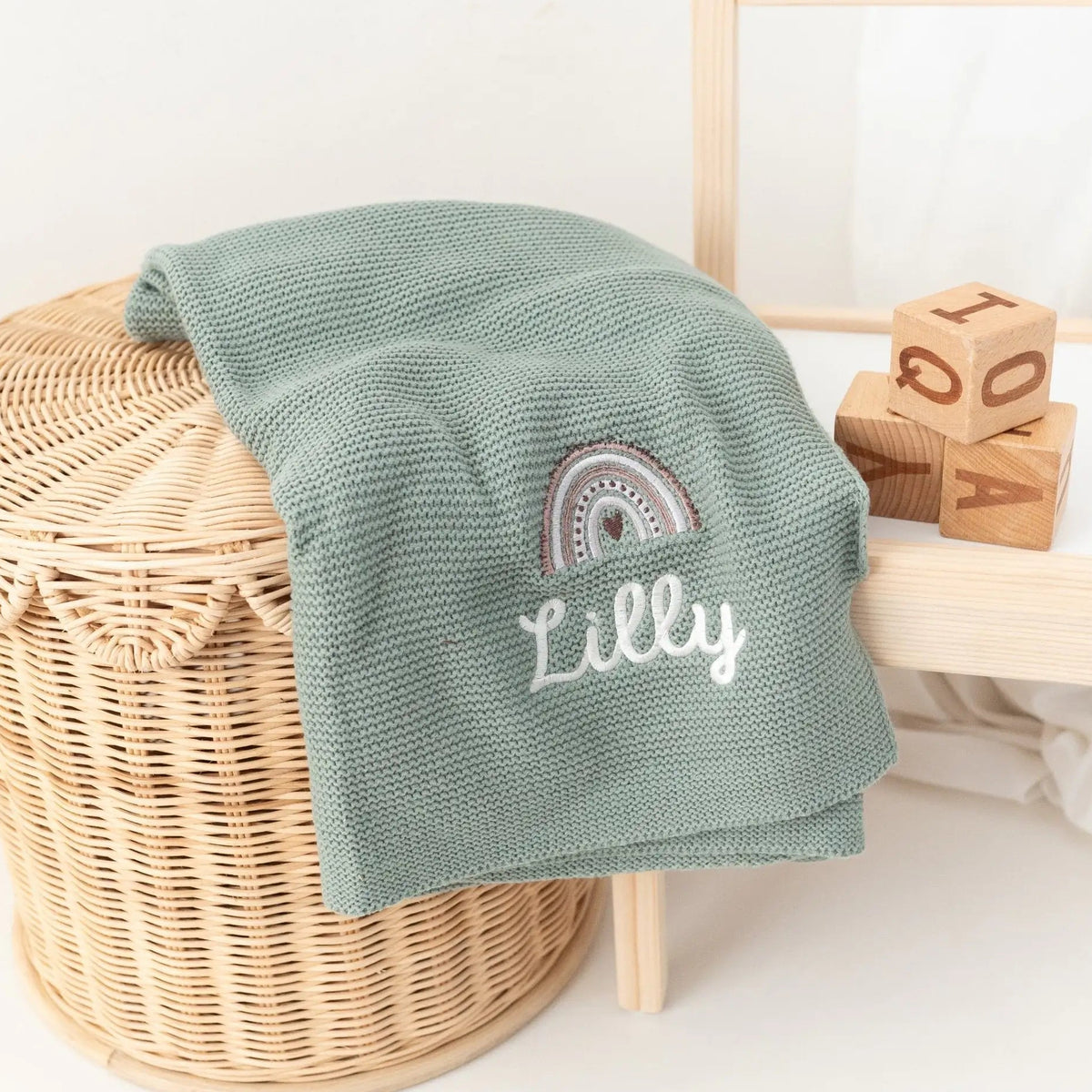 Babydecke personalisiert aus 100 % Bio-Baumwolle - Regenbogen - wunderwunsch